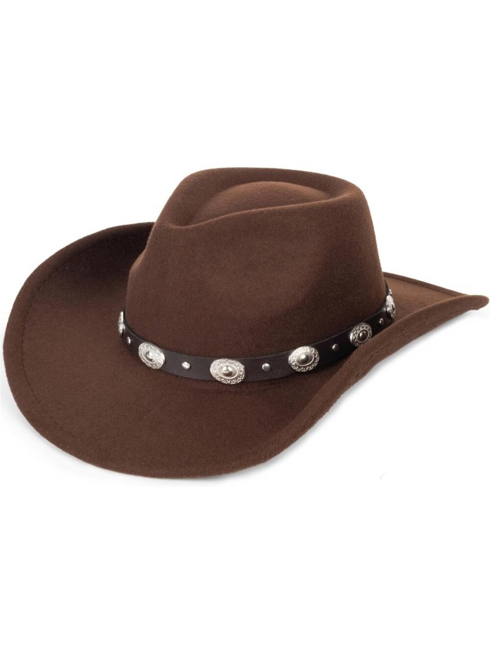 Women's Coffee Rivets Studded Wide Brim Fedora Rodeo Cowgirl Western Cowboy Hat